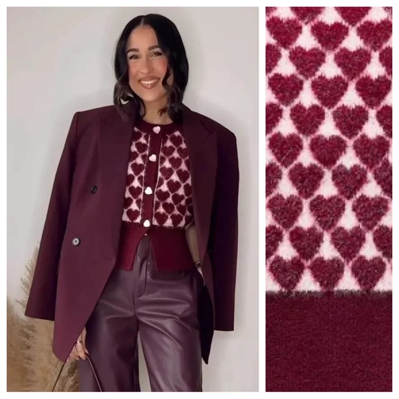 NWT. Zara Red/Pink Hearts Jacquard Knit Vest Sleeveless Top. Size L. - Picture 4 of 12